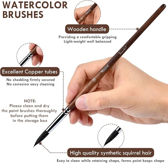 Professional Watercolor Brushes,10 Pcs Synthetic Squirrel Hair Water Color Paint Brush Set for Artists - Flat,Dagger,Round Pointed,Cats Tongue Oval Wash for Watercolor Gouache Painting