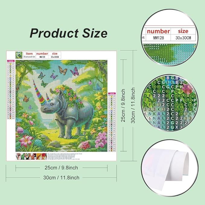 WSLWXSHM Diamond Painting Kits for Adults Rhinoceros and Butterfly, Round Full Drill Diamond Art Kits, 5D DIY Paint with Diamonds Crafts for Home Wall Decoration Gifts 12×12Inch, Animal