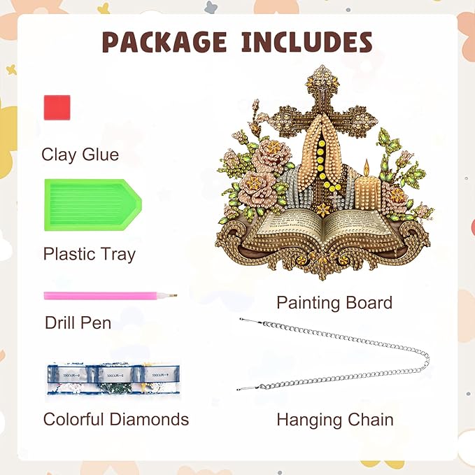 MAXBYE Diamond Art Kits Hanging Cross Pendant, DIY 5D Special Shaped Diamond Painting Craft Gem Art Rhinestone for Adults and Home Window Door Decor 8×8 Inch