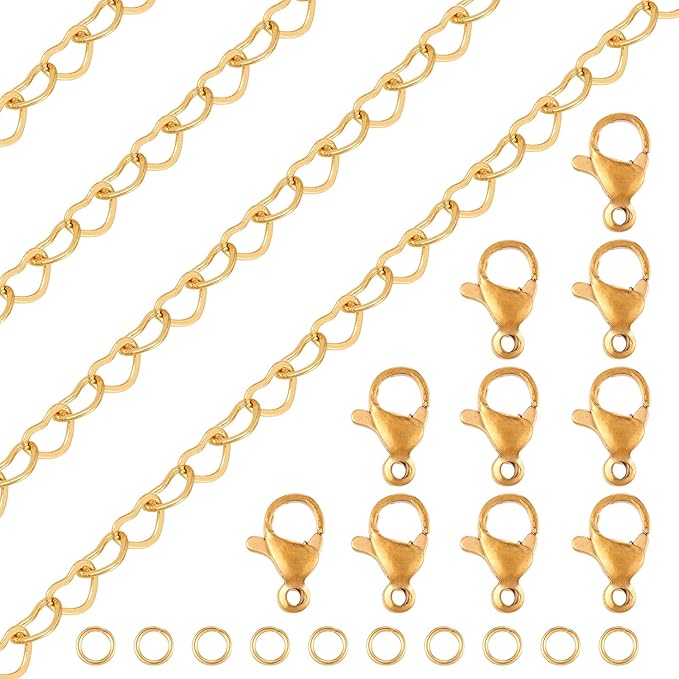 Sparkeads 5M Real 18K Gold Plated Golden Chain for Jewelry Making,Brass Heart Link Chains,Golden Link Necklaces for Women,Cable Chain with Lobster Claw Clasps for Bracelet DIY Jewelry Kits,6x8x0.5mm