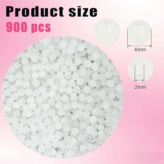 6mm Round Glass Beads for Jewelry Making, 900Pcs Glass Seed Beads for Bracelets, DIY Crafts (White)