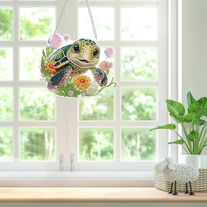 Bowetile Hanging Diamond Art Sea Turtle Kits for Adults, 5D Special Shape Diamond Painting Sea Turtle Kits, Diamond Gem Art Suncatchers Painting Pendant Ornament for Home Garden Wall Decor