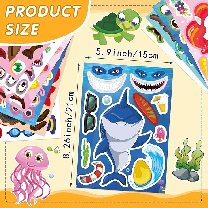 24 sheets make a face stickers for kids toddlers, make your own animal mix and match sticker sheets with sea animals horses dinosaurs unicorns for kids crafts party favors goodie bags stuffers