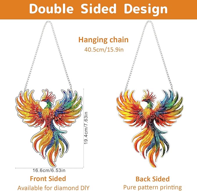 Genius maker Phoenix Diamond Art Hanging Kits for Adults, Diamond Painting Pendant Kits, DIY Acrylic 5D Special Shaped Crystal Diamonds Gem Art Painting Ornament for Home Wall Decor Gift 8x8 Inch