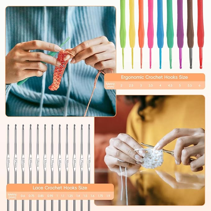 HATINXIA 58pcs Crochet Kit Beginners, Crochet Hook Set with Yarn, Portable Crocheting Kit for Starter, Ergonomic Crochet Needles Tools DIY Knitting Accessories for Experienced Crochet Lovers, Cats