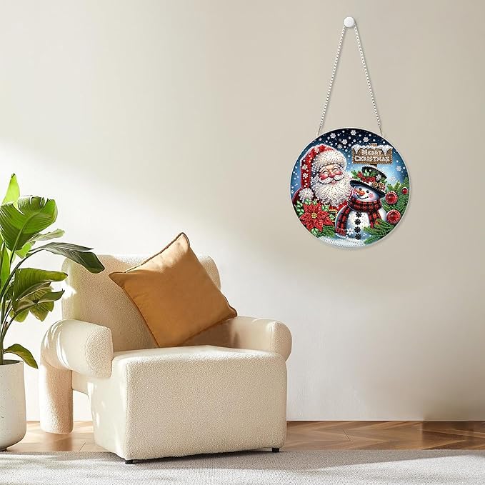 MOGTAA Christmas Diamond Art Hanging Kits for Adults Kids, Christmas Snowman Diamond Art Suncatchers, 5D Special Shape Santa Claus Diamond Painting Window Pendant Kit for Home Garden Wall Decor