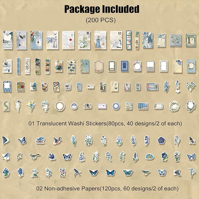 Esweny 200PCS Vintage Scrapbooking Supplies Kit for Journaling, Scrapbook Sticker Paper Pack for Junk Journal Planners Aesthetic Cottagecore Room Decor Wall Art Collage Album