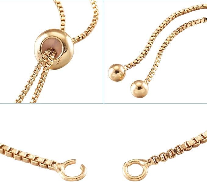 FASHEWELRY 20 Strands Adjustable Brass Bracelet Slider Extender Chains with Rhinestone Ends 8-5/8"(22cm) Real Gold Plated for DIY Jewelry Making