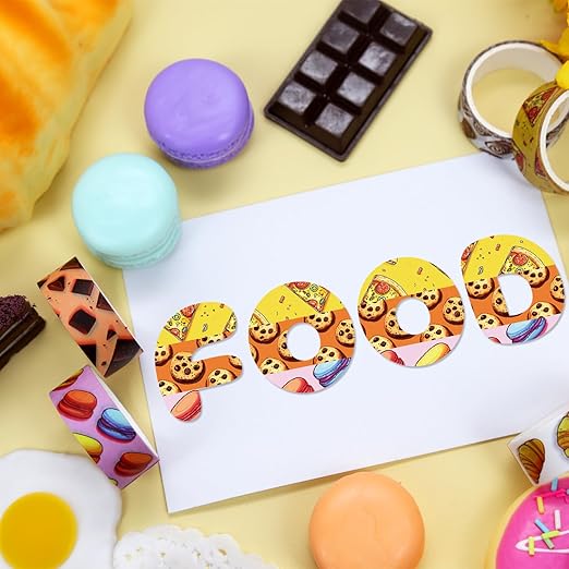 12 Rolls Cute Food Themed Washi Tape Set, Cartoon Yummy Dessert Decorative Tape Macarons Colorful Masking Tape for Journaling Supplies, Junk Journal, Scrapbooking, DIY Arts & Crafts Supplies