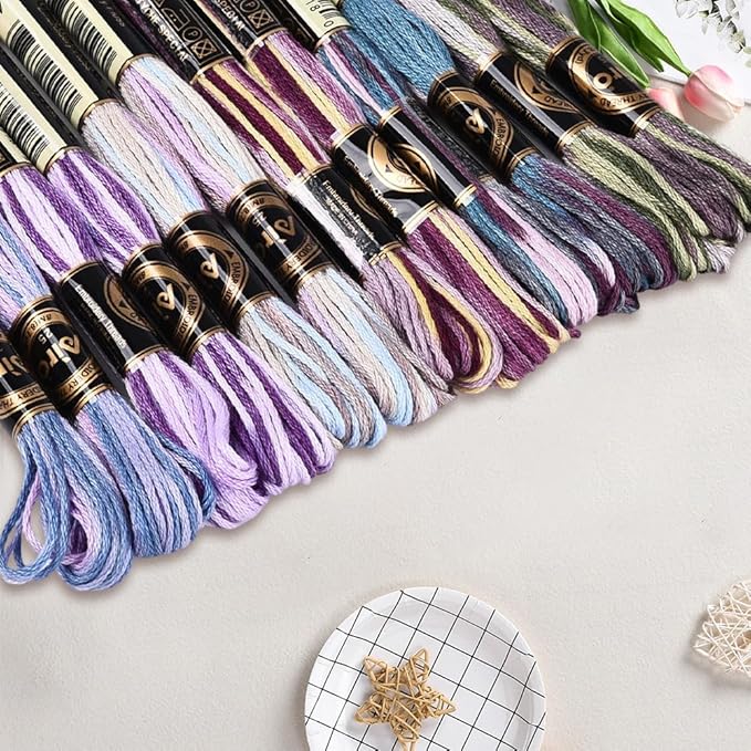 12 Skeins 105 Yards Purple Embroidery Thread Variegated Cross Stitch Floss Bulk 6 Ply Polyester Yarn Colorful Friendship Bracelet String for Sewing Making Needlecraft Knitting Stitching DIY