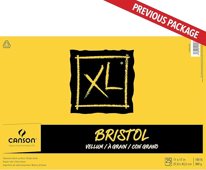 Canson XL Series Bristol Paper, Vellum, Foldover Pad, 11x17 inches, 25 Sheets (100lb/260g) - Artist Paper for Adults and Students - Charcoal, Pen and Ink, Marker, and Pastel