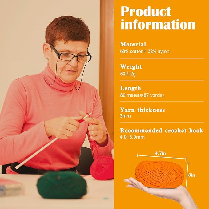 SIMEIQI 10×50g Beginners Yarn Kit for Crocheting and Knitting,Cotton Nylon Blend Yarn for Hand DIY Bag Basket Dolls and Cushion E
