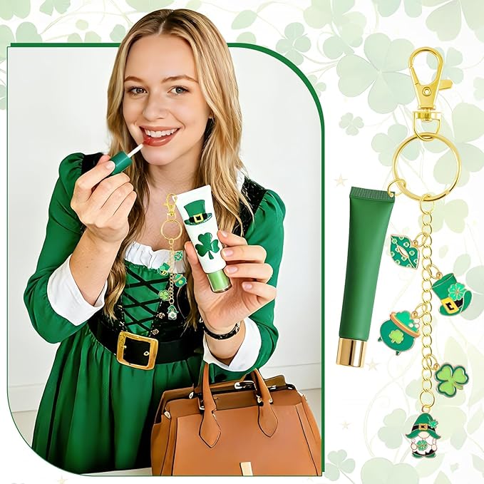 PYURTHITY 254 Pcs St Patrick's Day Charms Lip Gloss Keychain Making Kit Include St Patrick's Day Enamel Charms Keychain Clips Extender Chains Jump Ring Plier DIY Jewelry Crafts Gifts for Women Adults