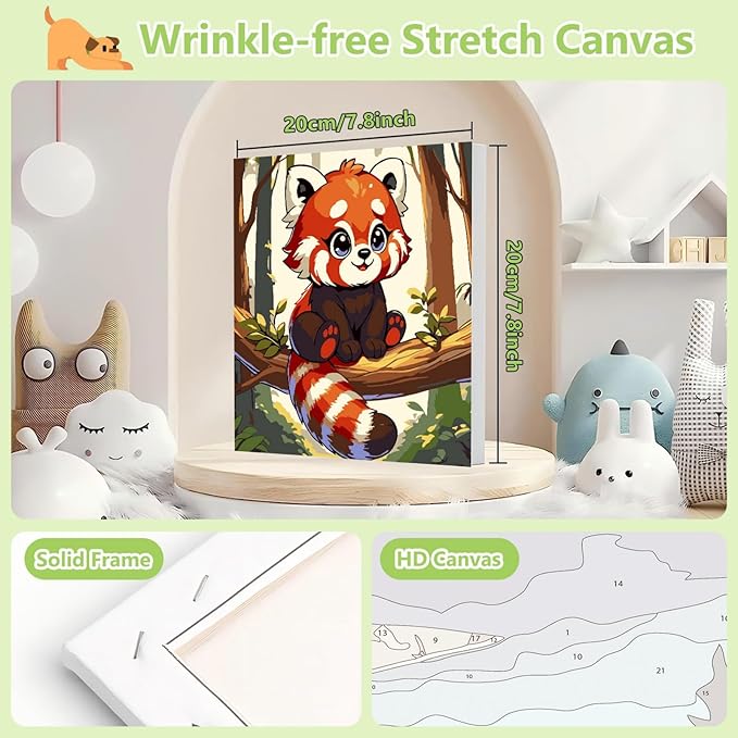 Reivworl Paint by Numbers Kit for Kids with Frame and Easel, Raccoon Paint by Number for Kids Age 6-8-12, Acrylic Paint by Numbers for Gifts and Home Decor - 8X8inch