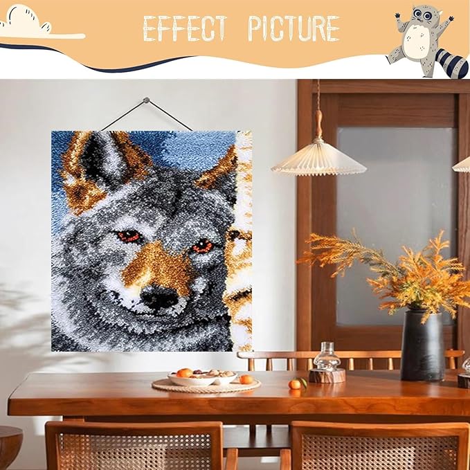 EMISTEM Latch Hook Kits for Adults - DIY Latch Hook Rug Kits, Crochet Kit for Beginners, Rug Making Kits with Printed Canvas, Gift Packaging. (Grey Wolf,15x21)