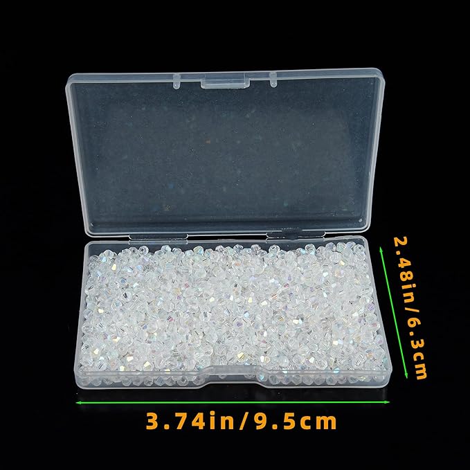 laopottbeads 1200pcs 3mm bicone crystal glass beads for jewelry making, sparkling mini beads for suncatchers, diy bracelets & craft projects (ab white)