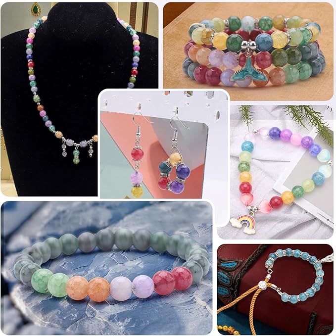 585pcs Glass Beads for Jewelry Making Kit, 8mm Imitating Natural Jade Round Beads with Spacer Beads & Accessories for DIY Bracelets Necklaces Earrings Craft Supplies