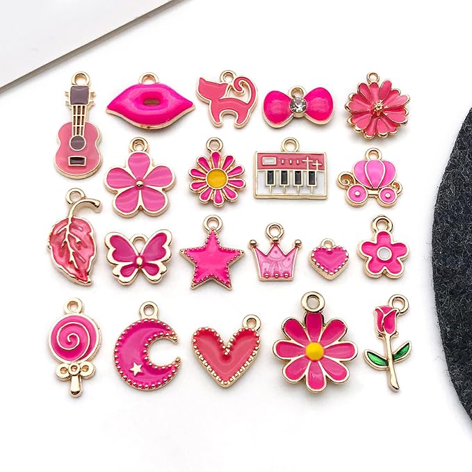 WOCRAFT 40pcs 20 pairs Assorted Enamel Bracelet Charms for Jewelry Making DIY Necklace Bracelet Earrings Keychain Crafting Charms Kit Crafts (Rose Red-SN993)