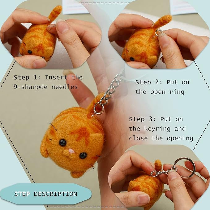 SHWAKK Needle Felting Kit, 2 PCS Dolls Needle Felting Starter Kit with Instructions, Felting Pad, Felting Wool, Felting Needles, Keychain and Split Ring etc