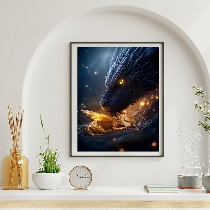 BYGFHLYW 5D Dragon Diamond Painting Kits for Adults, Dragon Diamond Art Kits for Adults Beginner, DIY Full Drill Diamond Dot Gem Painting for Home Wall Decor 12x16inch