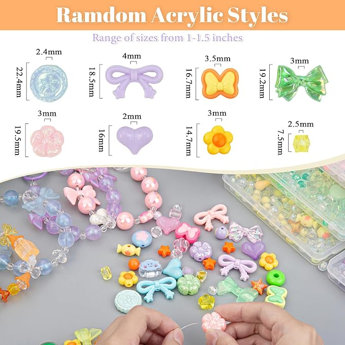 LAIDANLA 6 Color Assorted Acrylic Beads for Bracelets Random Cute Beads Aesthetic Flower Star Heart Bow Butterfly Bear Candy Mix Beads for DIY Necklace Keychain 240g