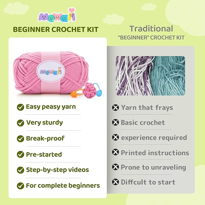 Mewaii Crochet Kit for Beginners, Crochet Animal Kit with Step-by-Step Video Tutorials, Crochet Starter Kit for Kids Adults DIY Crochet（5 Dinosaur Set）