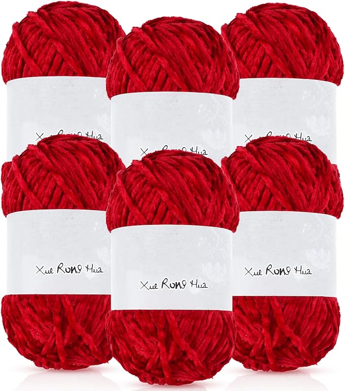 Amylove 6 Rolls Soft Velvet Chenille Yarn for Crocheting 1182 Yards Polyester Blanket Fuzzy Thick Yarn for DIY Knitting Bulky Weaving Crafts, 197 yd, 3.53 oz Each Roll(Red)