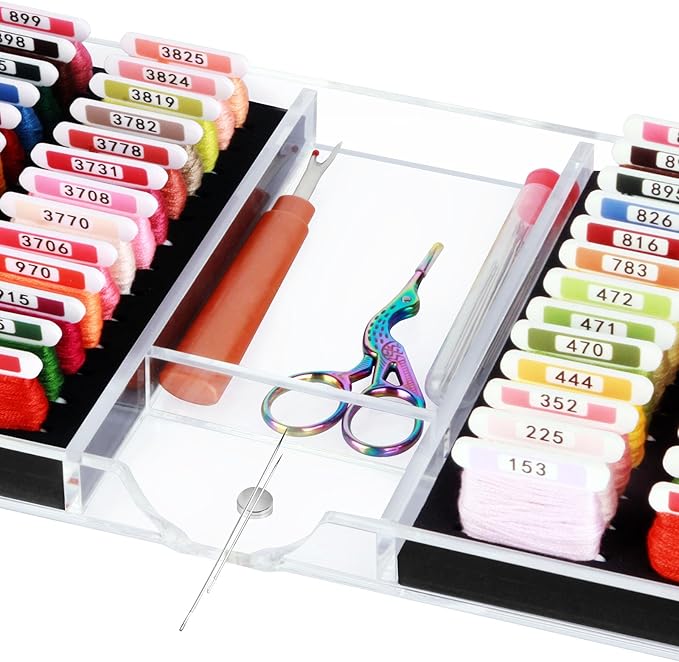 Acrylic Working Tray for Cross Stitch and Embroidery Supplies, Embroidery Floss Bobbins Organizer with Magnetic Needle Holder and Tools Storage-Tray Only (Large-For 3mm acrylic bobbin)