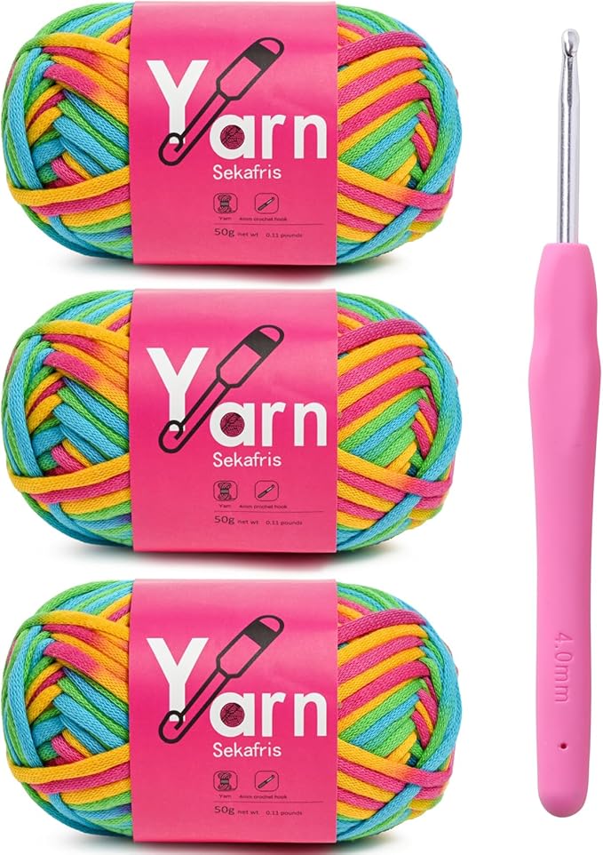 Crochet Yarn with Cotton Yarn for Crocheting - Crochet Knitting Yarns for Beginners with Easy-to-See Stitches - Yarn for Crocheting - Parfait Chunky Yarns -Cotton-Nylon Blend (A5)