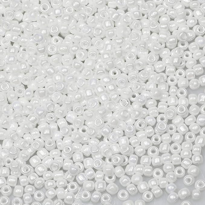 Bala&Fillic White Pearl 3mm Seed Beads About 3600pcs/100Grams in Bag, 8/0 Glass Craft Beads for Making Bracelet and Necklace (White Pearl)