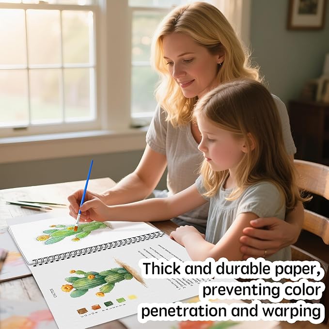SLWBZ Watercolor Workbook Flower Plants, 15 Different Patterns of Original DIY Designs, Beginner-Friendly Watercolor Workbooks, (Plants, Without Palette)