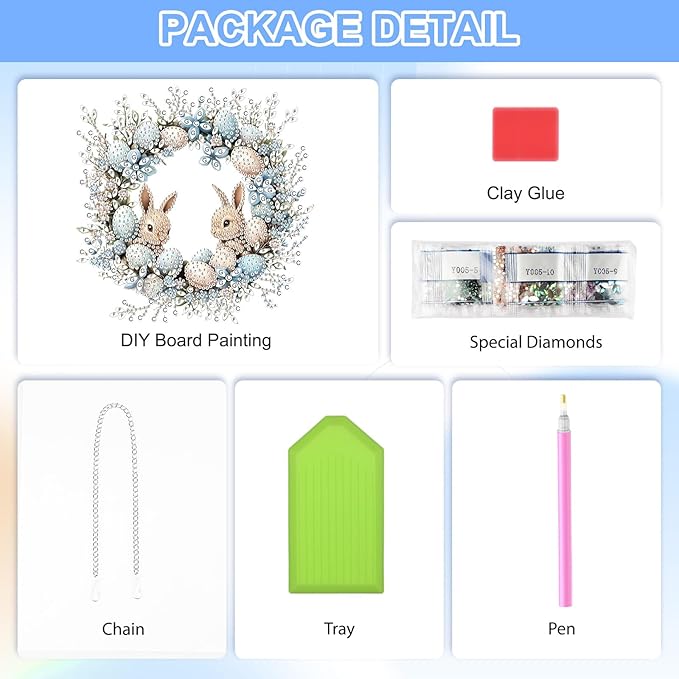QENSPE Diamond Painting Art Hanging Kits for Adults, 5D Easter Special Shape Diamond Paingting Ornaments with Chain, DIY Rabbits Crystal Window Pendants for Home Wall Decor Double Sided 8X8 inch