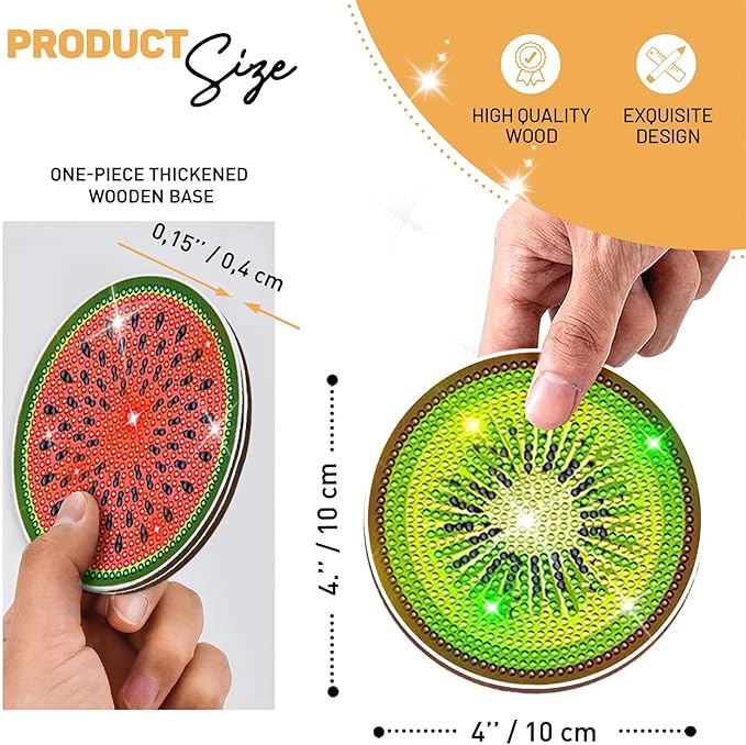 12 pcs Diamond Painting Coasters | Diamond Art Coasters | Fruit Diamond Art Painting | Perfect Art Craft Gift for Fruit Lover, Dad, Mom, Grandparents, Brother, Sister.