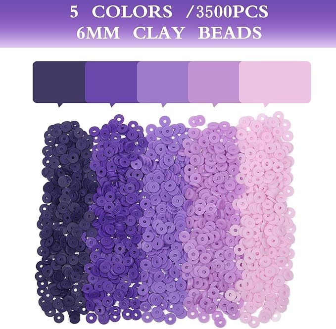 3500pcs Purple Clay Beads for Bracelets Making 6mm Heishi Beads Polymer Flat Round Disc Clay for Jewelry Making Purple Bead Crafts