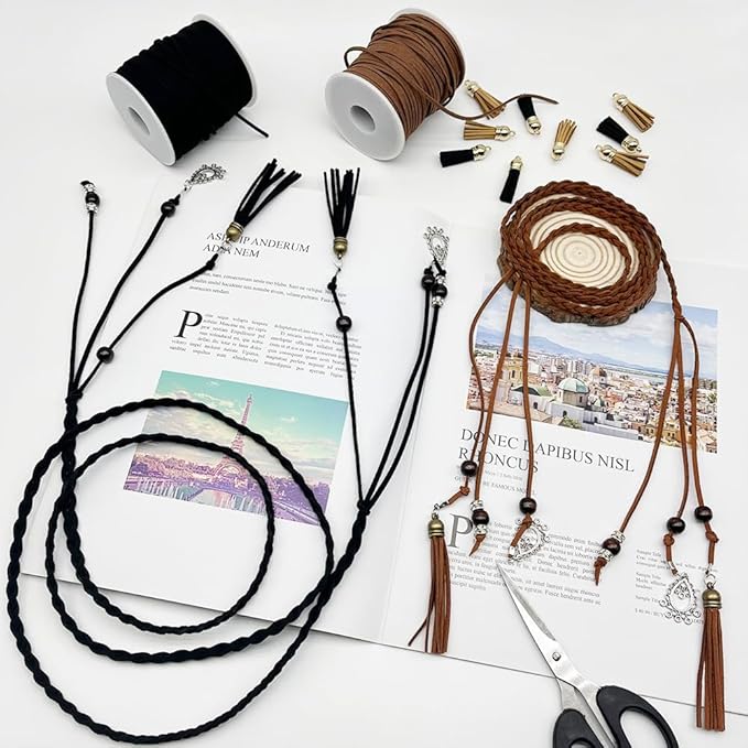 leather string, 2 rolls faux leather cord, flat suede leather lace for necklaces, bracelets, jewelry making, tassels, dream catchers and art crafts