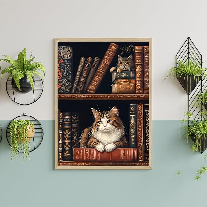 ijbnhd Cat Diamond Art Kits for Adults, 5D Cat Diamond Painting Kits for Adults Beginners, DIY Full Round Drill Gem Arts Craft for Home Wall Decor 12 X 16Inch