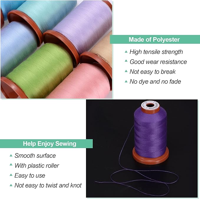 uxcell 40D/2 Sewing Thread 1100 Yards Polyester Household Sewing String Hand Stitching Polyester Cord for Clothing Stitching Shoe Bag Repairing DIY Craft Dark Purple