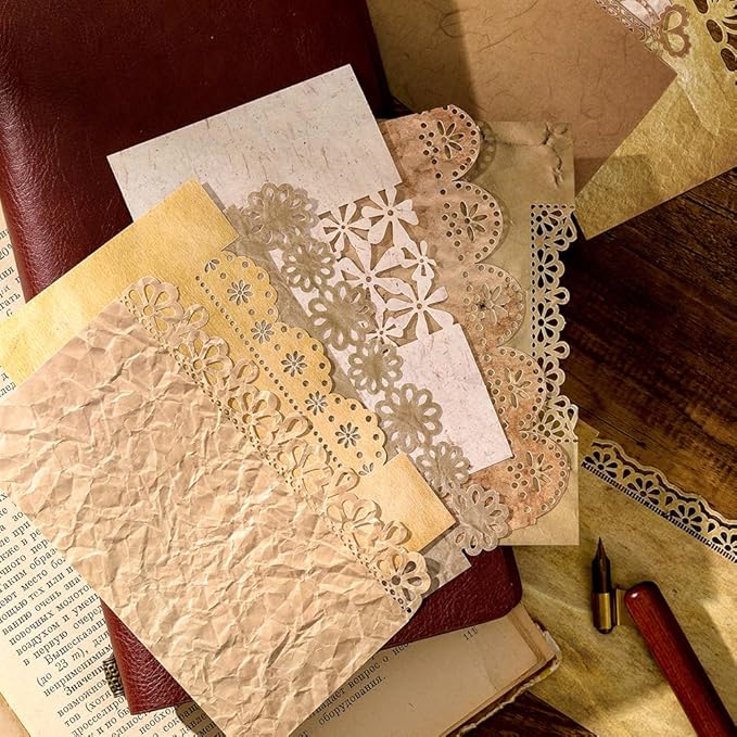 120 Sheets Lace Edged Vintage Scrapbook Paper, 6 Pack Decorative Scrap Book Paper for Junk Journaling Supplies, Scrapbooking, Collage, Stationery Letter Writing