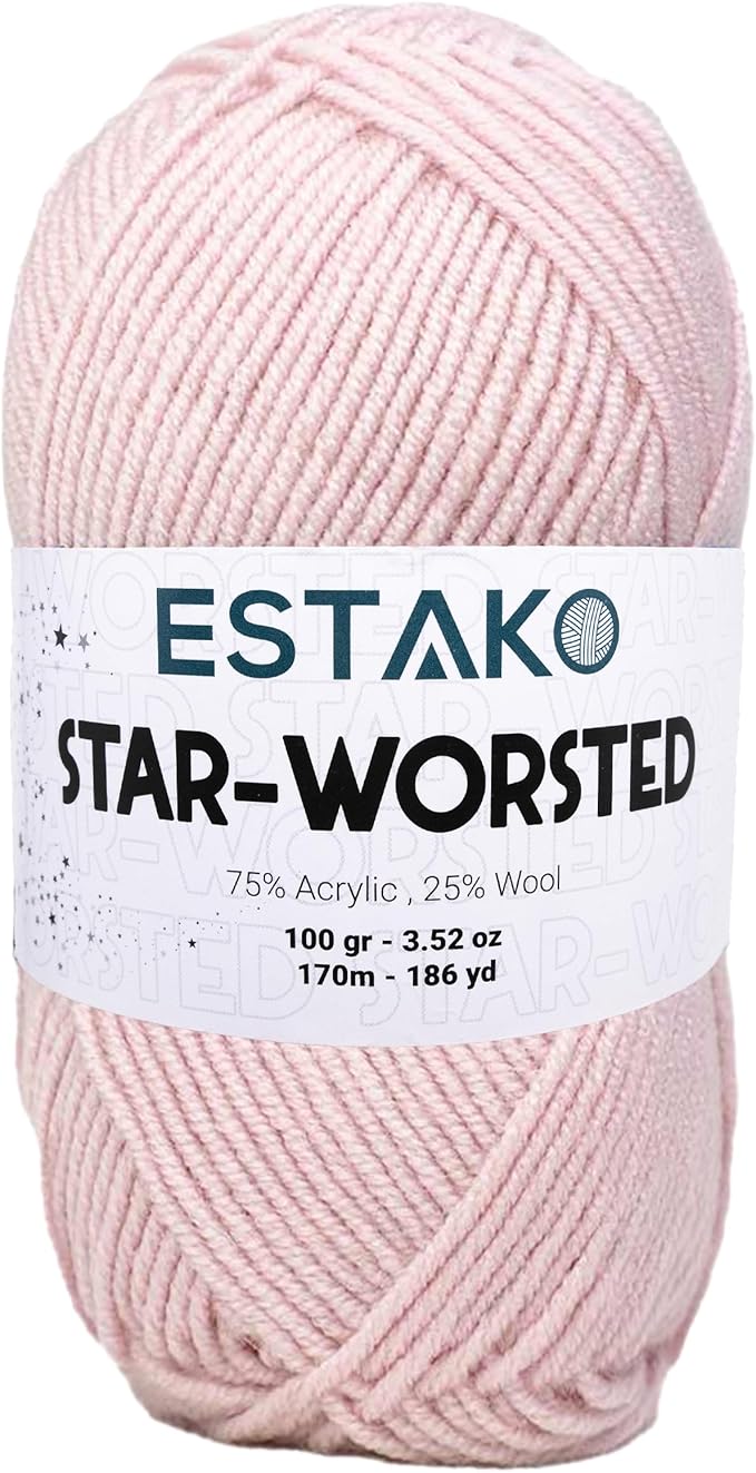 Estako Star-Worsted Yarn - 75% Acrylic 25% Wool - Soft Medium Weight #4-100g (3.52oz) - 170m (186yds) - Crochet & Knitting Yarn (40699 - Powder)