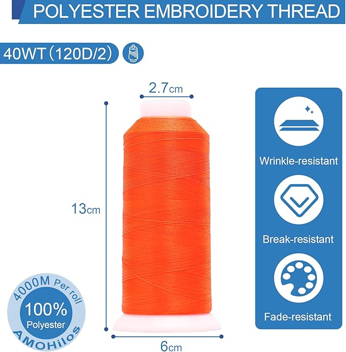 High Tenacity Polyester Embroidery Machine Thread 40WT(120D/2) 4000M Per Spool for Commercial and Domestic Embroidery Machine (Fluorescent Red Orange-1837-)