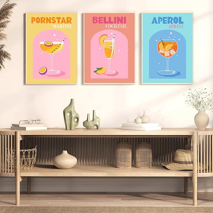 6 Pack Framed Cocktail Paint by Numbers Kit for Adults Beginner, DIY Acrylic Paint by Number Kits On Canvas, oil watercolor Painting kit , Arts and Crafts for Bar Party Room Wall Decor 8x12 inch
