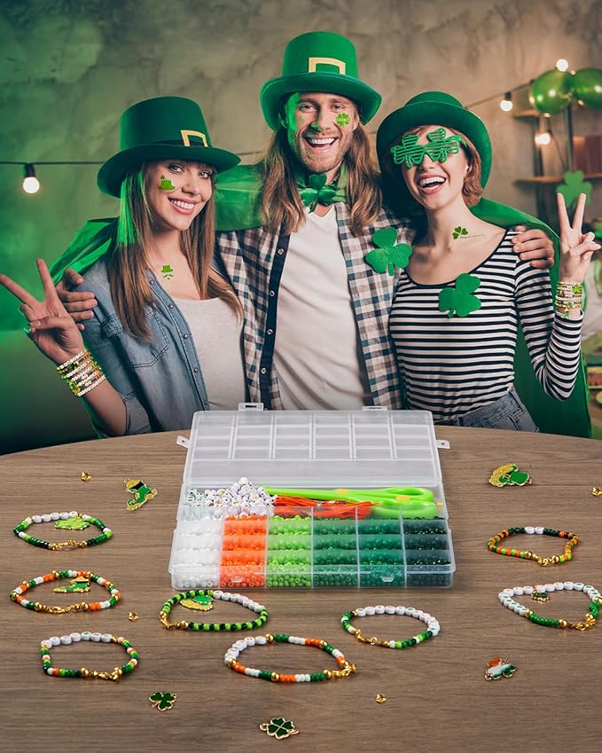 Goldwise St. Patrick's Day Bracelet Making Kits, Green Craft Jewelry Craft Kit, St. Patrick's Day Beads, Charms, Letter Beads, DIY Party Parade