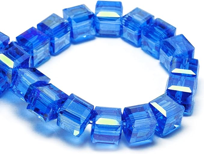 10mm Sparkle Cube Crystal Beads for Jewelry Making - Faceted Spacer Beads for Bracelets(57-60pcs, Light Blue AB)