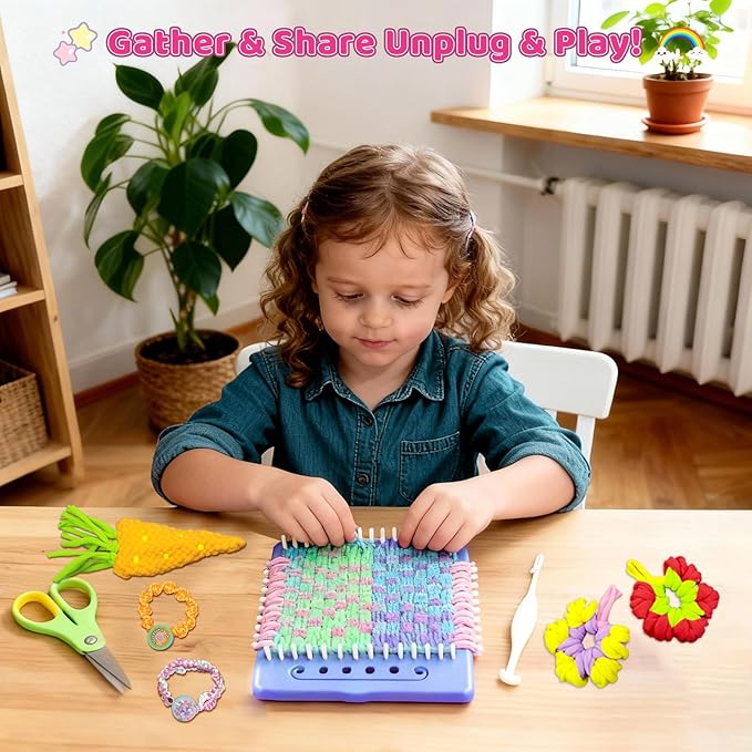 Weaving Loom Kit Toys & Friendship Bracelet Making Kit for Kids, Birthday Children's Day Gifts for Girls Ages 6 7 8-12, Potholder Coaster Rainbow Bands Weaving Kit, Creative DIY Arts and Craft Looms