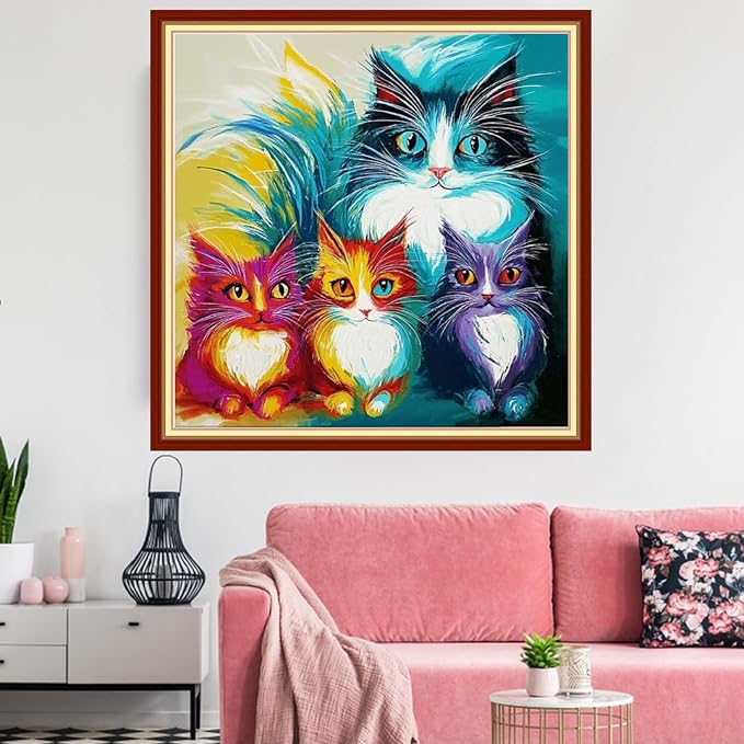 Redxing Stamped Cross Stitch Kits Embroidery kit for Beginners Adults Full Range of Embroidery Patterns Starter Kits DIY Printed Cross Stitch Kits Needlepoint Kits 11CT-Colorful Cats 18x18 inchs