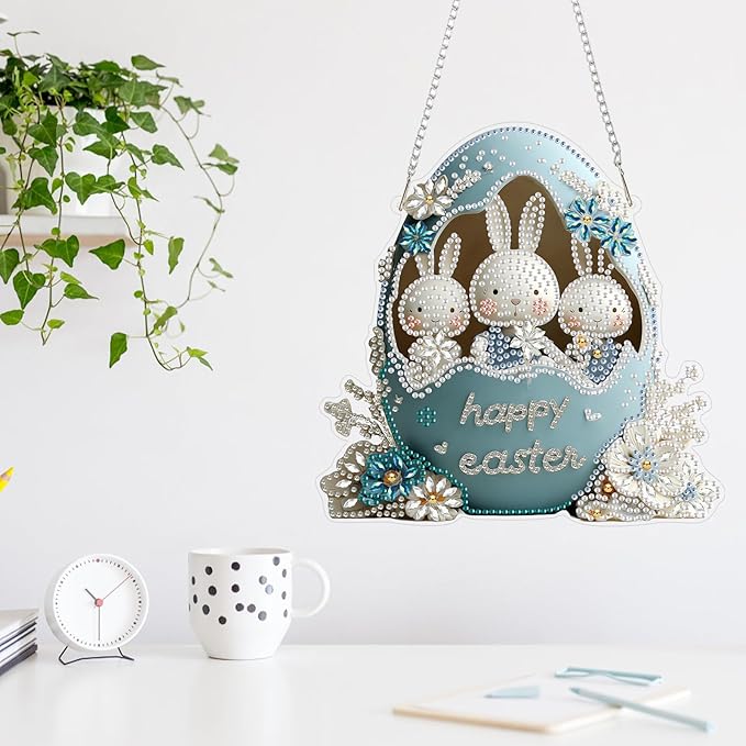 MAXBYE Easter Eggs Hanging Diamond Art Painting Kits for Adults Beginners, DIY 5D Special Shaped Crystal Painting Diamond Kits Hanging Ornament for Gift Home Wall Door Decor 8×12Inch