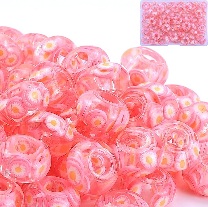 AIPRIDY Girls' Lucky Beads Lover Amber Beads, Big Hole Spacer Beads European Craft Beads for DIY Charms Bracelet Jewelry Making (Rose red)