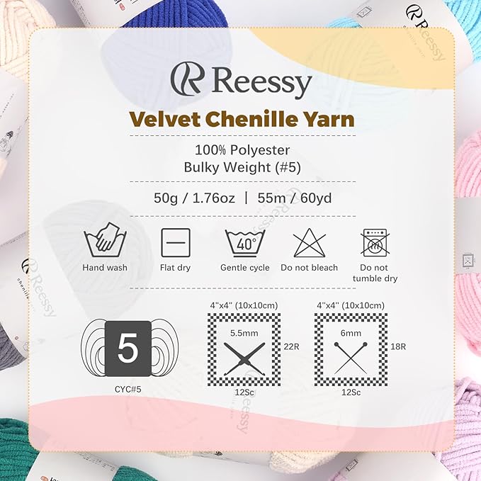 Bulky Chenille Yarn for Crocheting – 6 Pack of 50g/1.76oz Skeins, Pure Polyester, CYC #5 Bulky Weight – Ultra Soft Chenille Yarn Pack for Crafting Plush Toys, Blankets, Scarves(Sky Blue)