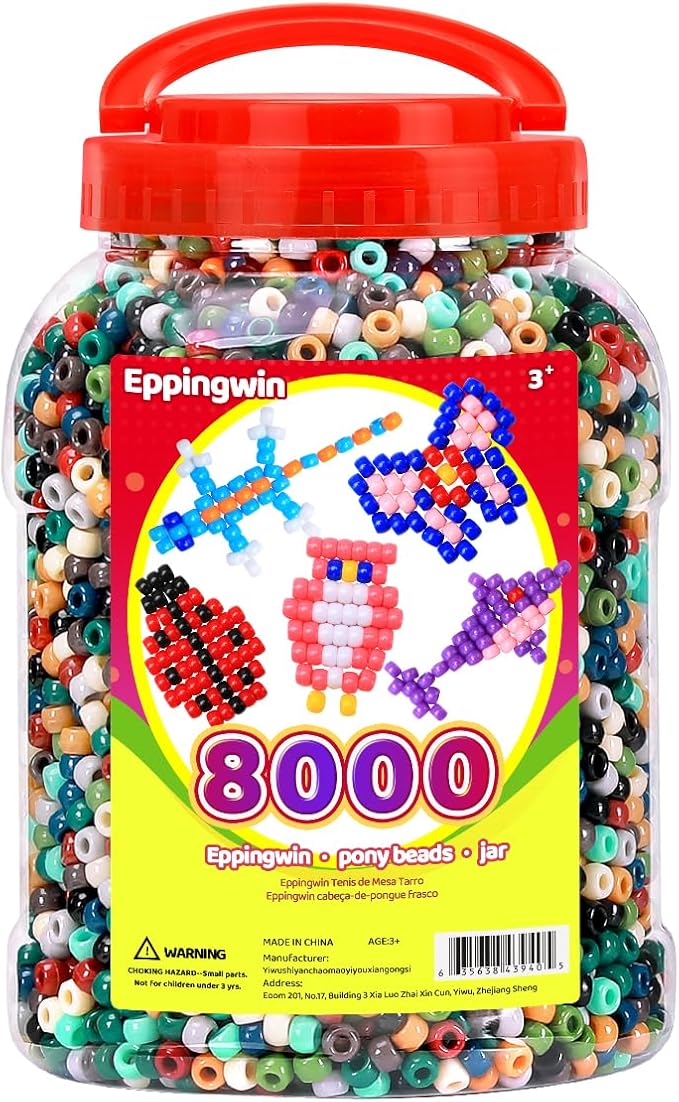 eppingwin 8000+pcs wholesale large pony beads (6x9 mm) bucket, easy storage kandi bead bulk, beads for jewelry making, crafts(earth-tone)
