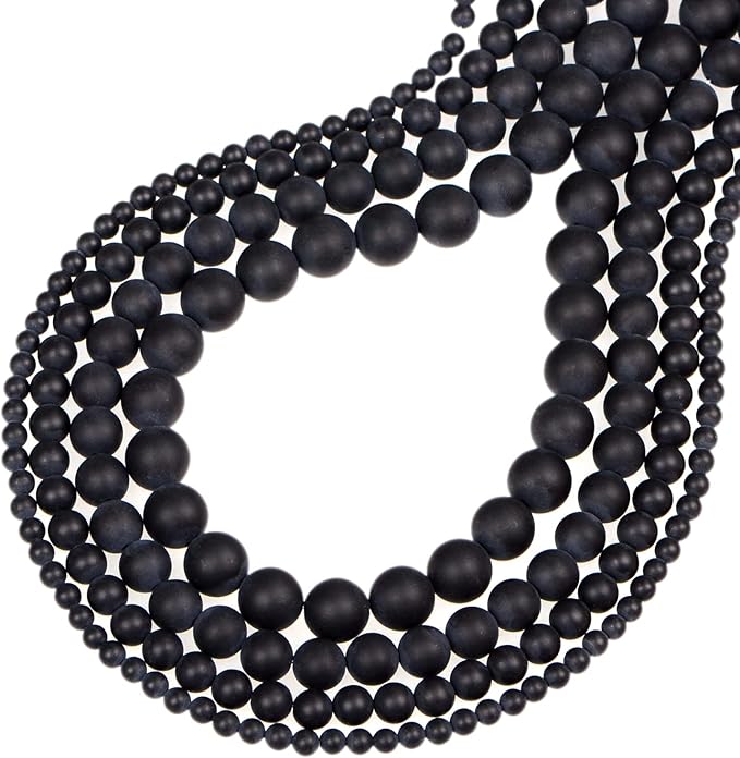 210pcs natural crystal beads stone gemstone round energy healing loose beads with stretch cord for jewelry making bracelets anklets (4mm 210pcs, matte black onyx)